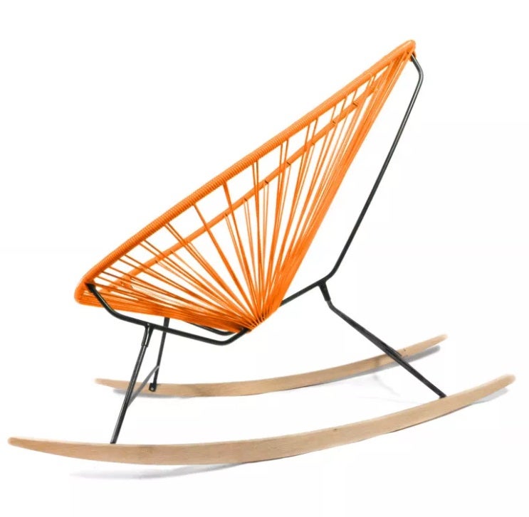 Fauteuil à bascule ACAPULCO de Boqa avec ski bois, Structure noire, Orange Fauteuil à bascule ACAPULCO de Boqa avec ski bois, Structure noire, Orange