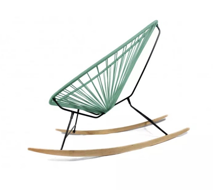 Fauteuil à bascule ACAPULCO de Boqa avec ski bois, Structure noire, Vert sauge Fauteuil à bascule ACAPULCO de Boqa avec ski bois, Structure noire, Vert sauge