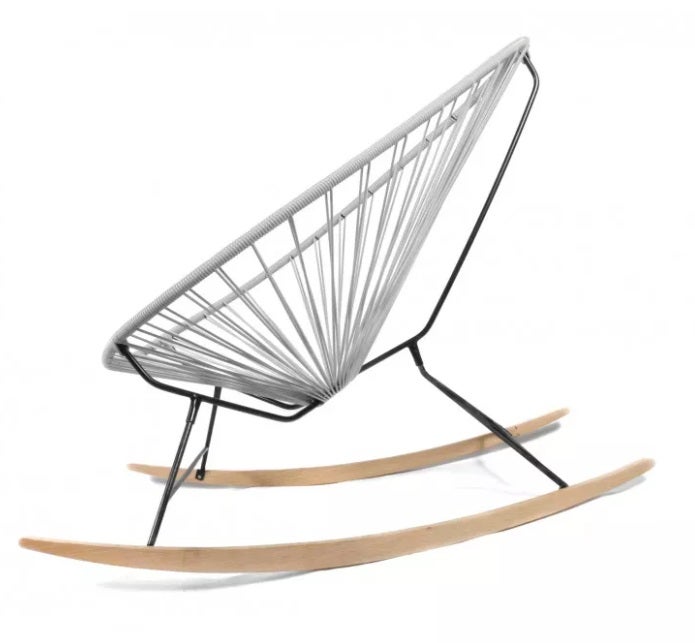 Fauteuil à bascule ACAPULCO de Boqa avec ski bois, Structure noire, Gris silex Fauteuil à bascule ACAPULCO de Boqa avec ski bois, Structure noire, Gris silex