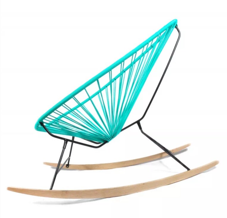 Fauteuil à bascule ACAPULCO de Boqa avec ski bois, Structure noire, Turquoise Fauteuil à bascule ACAPULCO de Boqa avec ski bois, Structure noire, Turquoise