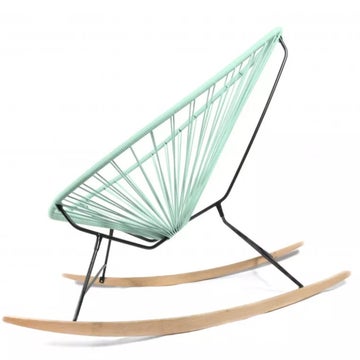 Fauteuil à bascule ACAPULCO de Boqa avec ski bois, Structure noire, Vert d'eau