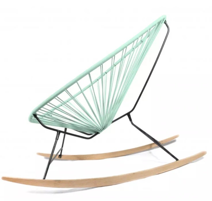 Fauteuil à bascule ACAPULCO de Boqa avec ski bois, Structure noire, Vert d'eau Fauteuil à bascule ACAPULCO de Boqa avec ski bois, Structure noire, Vert d'eau