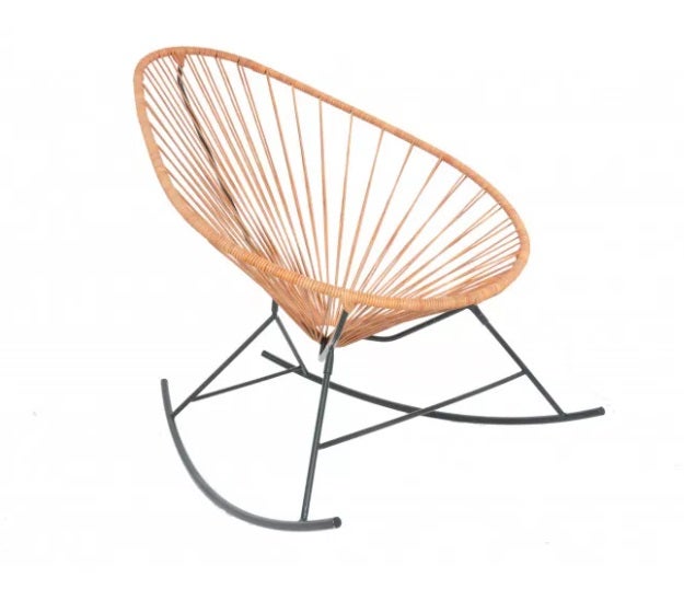 Fauteuil à bascule ACAPULCO de Boqa avec structure noire, Cuir naturel Fauteuil à bascule ACAPULCO de Boqa avec structure noire, Cuir naturel