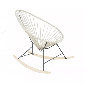Fauteuil à bascule ACAPULCO de Boqa avec ski bois, Structure noire, Lin
