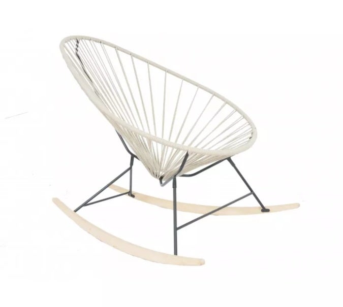 Fauteuil à bascule ACAPULCO de Boqa avec ski bois, Structure noire, Lin Fauteuil à bascule ACAPULCO de Boqa avec ski bois, Structure noire, Lin