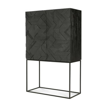 Armoire Graphic - teck vernis - noir - 2 portes - 2 tiroirs intérieurs