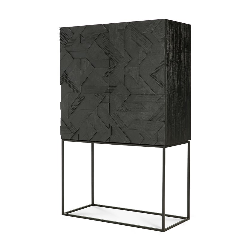 Armoire Graphic - teck vernis - noir - 2 portes - 2 tiroirs intérieurs Armoire Graphic - teck vernis - noir - 2 portes - 2 tiroirs intérieurs