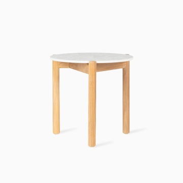 Table basse ronde ODA,  Ø.45 cm, Structure teck, Plateau céramique Shards