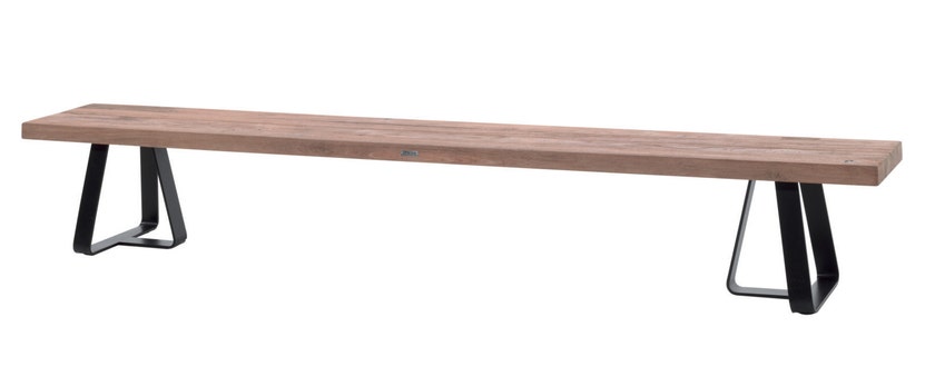 Banc Fanny de Gescova, 250X40 H46, Teck primitif Banc Fanny de Gescova, 250X40 H46, Teck primitif