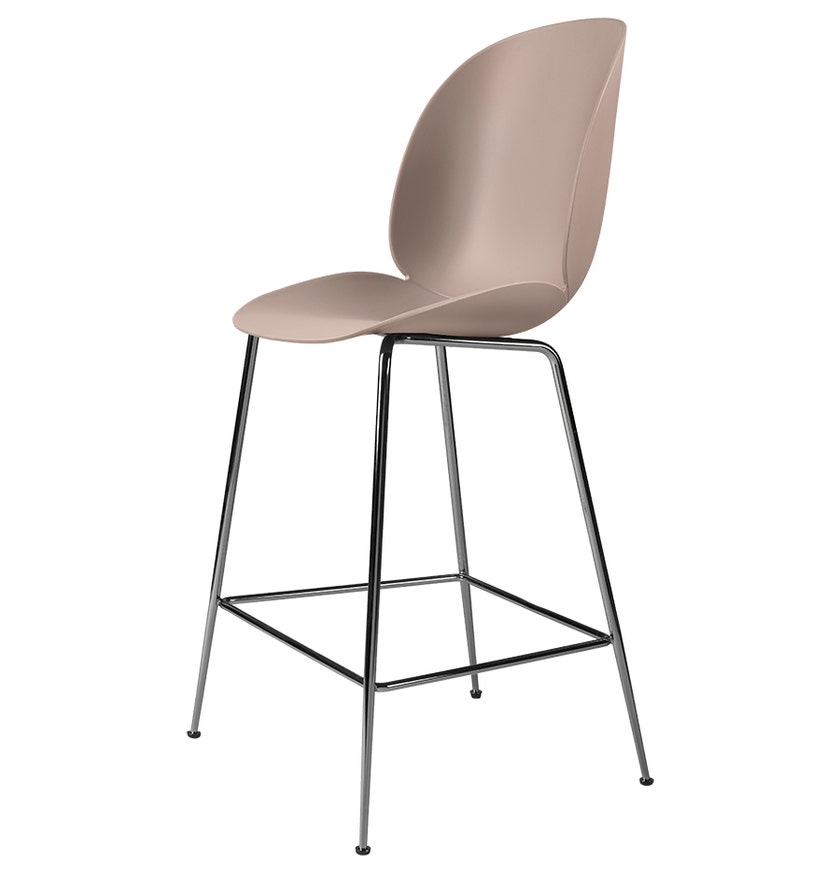 Tabouret de bar BEETLE H.65 de Gubi, Base noire chrome, Sweet pink