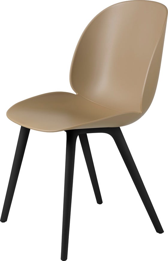 Chaise BEETLE unupholstered Plastic base de Gubi, Pieds noir, Assise Brun galet Chaise BEETLE unupholstered Plastic base de Gubi, Pieds noir, Assise Brun galet