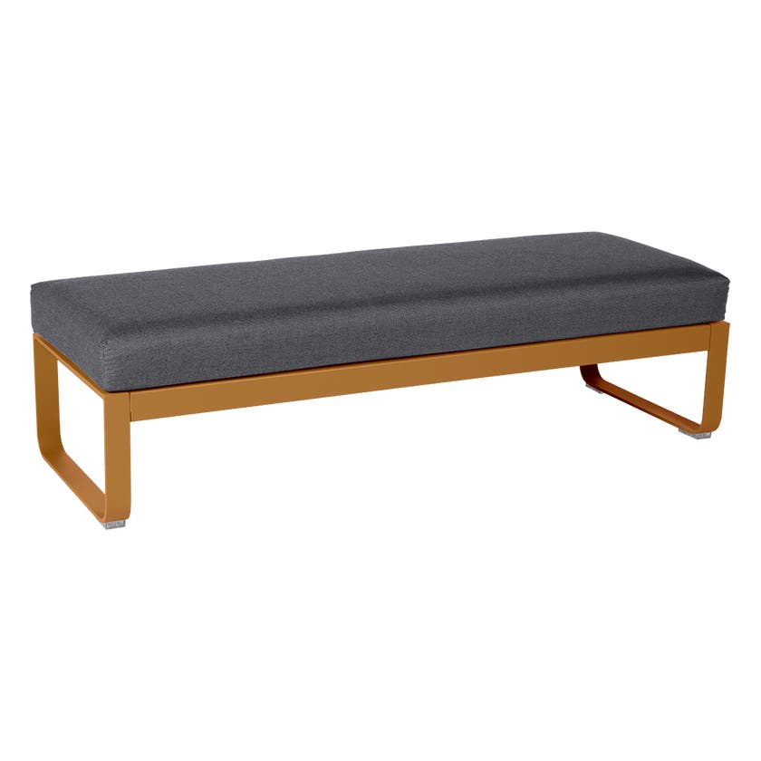 Banquette BELLEVIE 2 places de Fermob, Coussin Gris graphite, Pain d'épices Banquette BELLEVIE 2 places de Fermob, Coussin Gris graphite, Pain d'épices