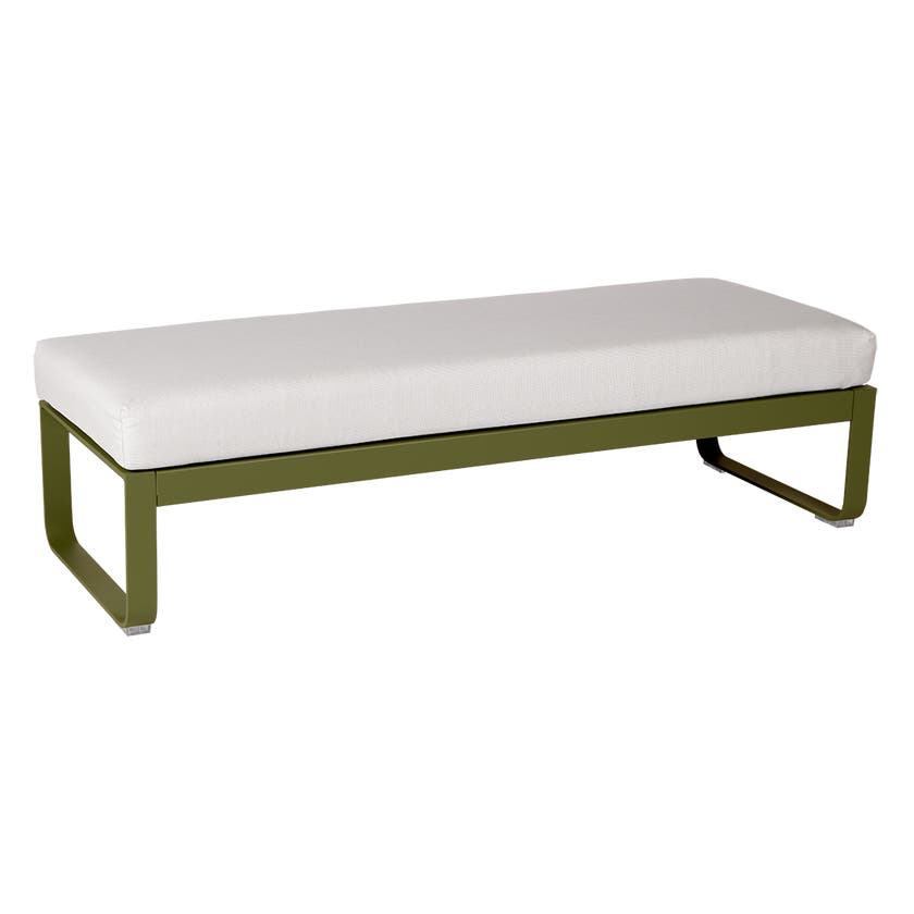 Banquette BELLEVIE 2 places de Fermob, Coussin Blanc grisé, Pesto Banquette BELLEVIE 2 places de Fermob, Coussin Blanc grisé, Pesto