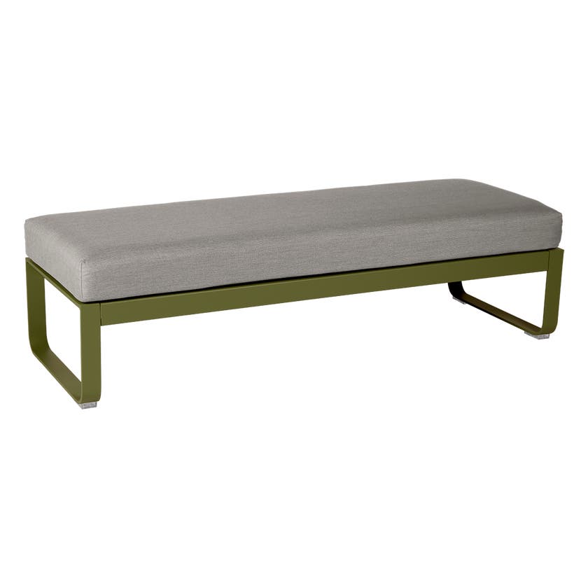 Banquette BELLEVIE 2 places de Fermob, Coussin Taupe grisé, Pesto Banquette BELLEVIE 2 places de Fermob, Coussin Taupe grisé, Pesto