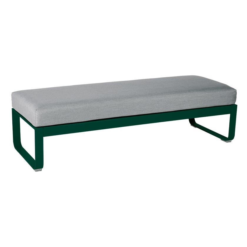 Banquette BELLEVIE 2 places de Fermob, Coussin Gris flanelle, Vert cèdre Banquette BELLEVIE 2 places de Fermob, Coussin Gris flanelle, Vert cèdre