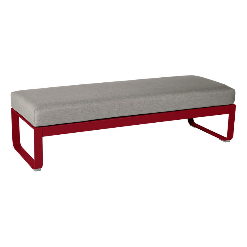 Banquette BELLEVIE 2 places de Fermob, Coussin Taupe grisé, Piment Banquette BELLEVIE 2 places de Fermob, Coussin Taupe grisé, Piment
