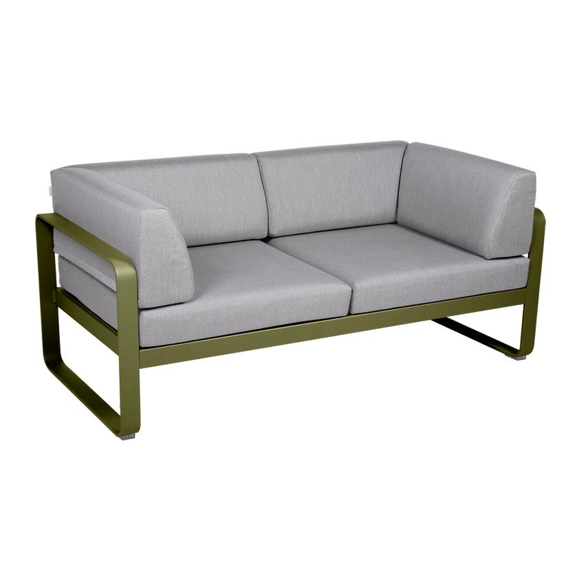 Canapé Club lounge BELLEVIE 2 places de Fermob, Pesto, Coussin Gris flanelle Canapé Club lounge BELLEVIE 2 places de Fermob, Pesto, Coussin Gris flanelle