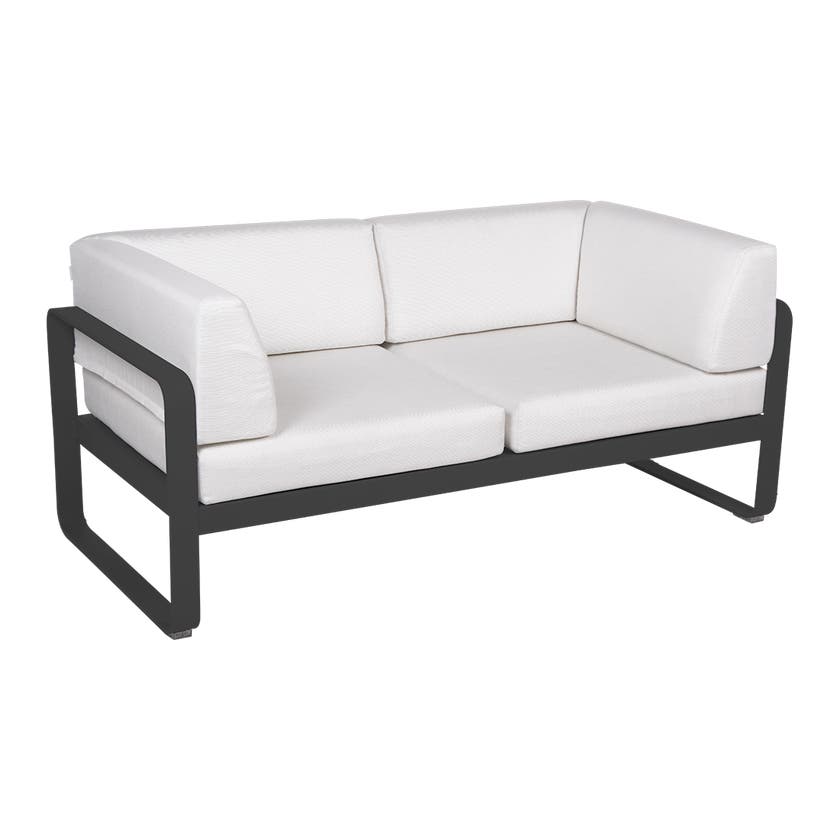 Canapé Club lounge BELLEVIE 2 places de Fermob, Carbone , Coussin Blanc grisé Canapé Club lounge BELLEVIE 2 places de Fermob, Carbone , Coussin Blanc grisé