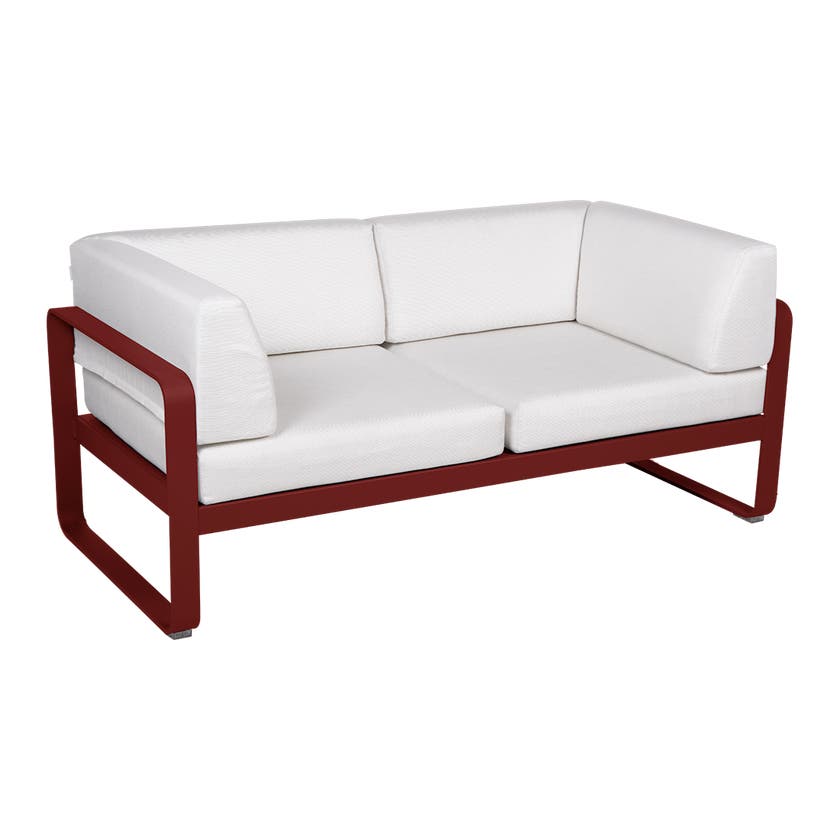 Canapé Club lounge BELLEVIE 2 places de Fermob, Piment, Coussin Blanc grisé Canapé Club lounge BELLEVIE 2 places de Fermob, Piment, Coussin Blanc grisé