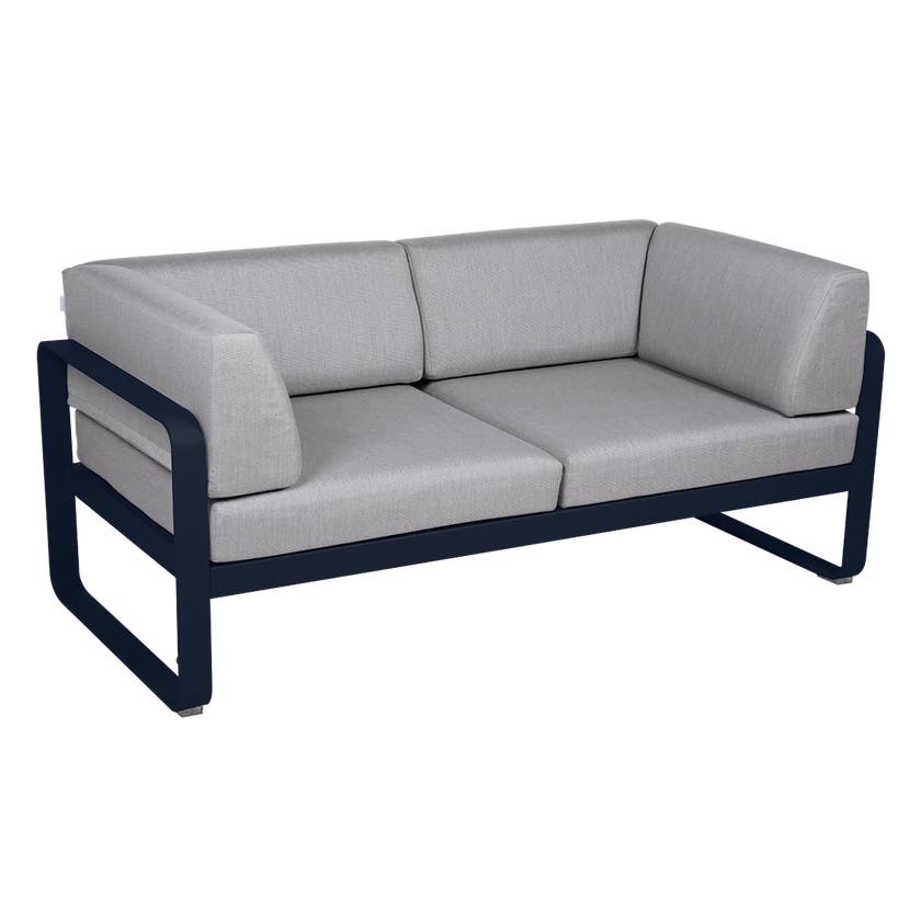 Canapé Club lounge BELLEVIE 2 places de Fermob, Bleu abysse, Coussin Gris flanelle Canapé Club lounge BELLEVIE 2 places de Fermob, Bleu abysse, Coussin Gris flanelle