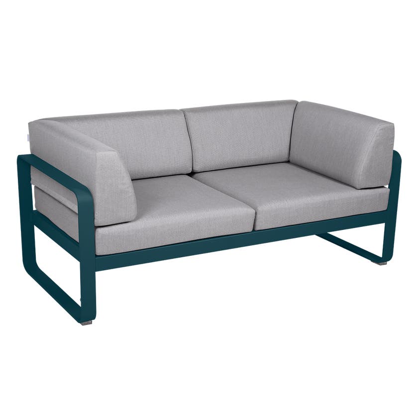 Canapé Club lounge BELLEVIE 2 places de Fermob, Bleu acapulco, Coussin Gris flanelle Canapé Club lounge BELLEVIE 2 places de Fermob, Bleu acapulco, Coussin Gris flanelle