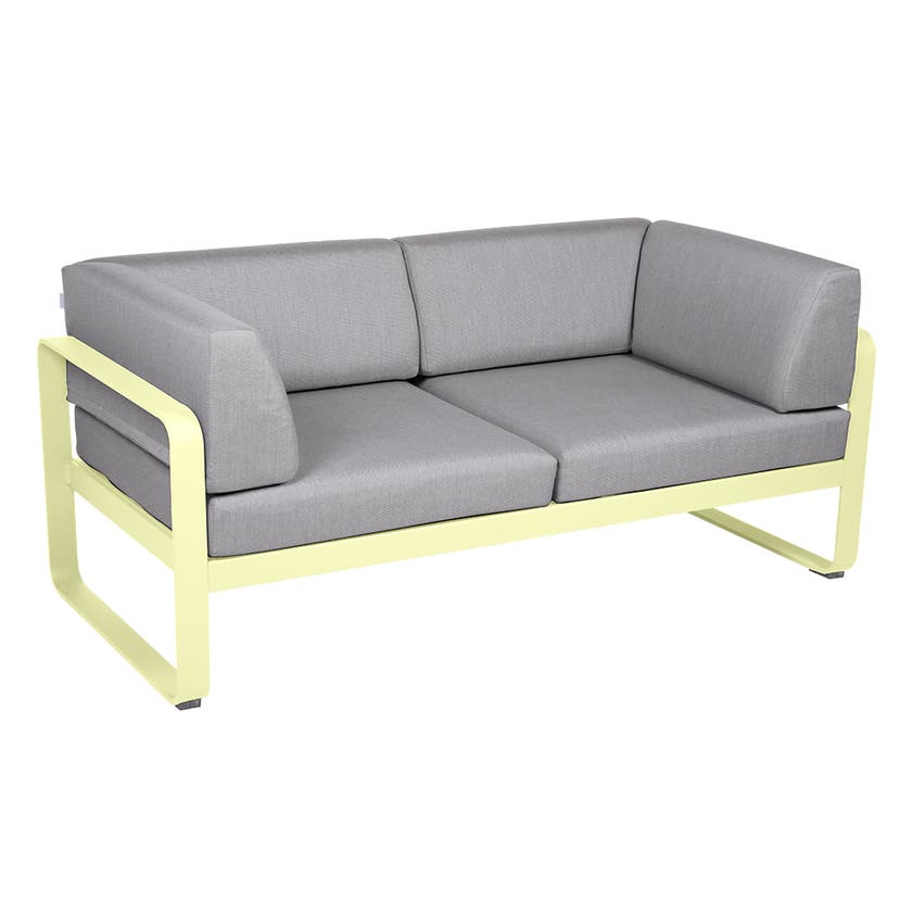 Canapé Club lounge BELLEVIE 2 places de Fermob, Citron givré, Coussin Gris flanelle Canapé Club lounge BELLEVIE 2 places de Fermob, Citron givré, Coussin Gris flanelle