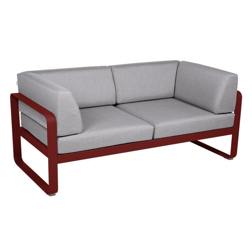 Canapé Club lounge BELLEVIE 2 places de Fermob, Piment, Coussin Gris flanelle Canapé Club lounge BELLEVIE 2 places de Fermob, Piment, Coussin Gris flanelle