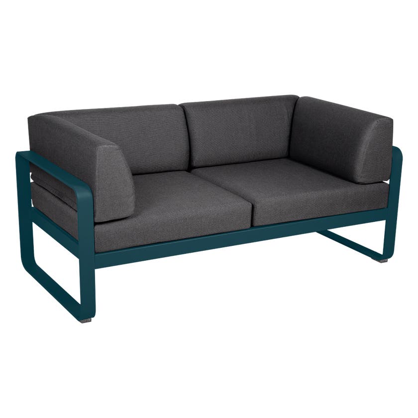 Canapé Club lounge BELLEVIE 2 places de Fermob, Bleu acapulco, Coussin Gris graphite Canapé Club lounge BELLEVIE 2 places de Fermob, Bleu acapulco, Coussin Gris graphite