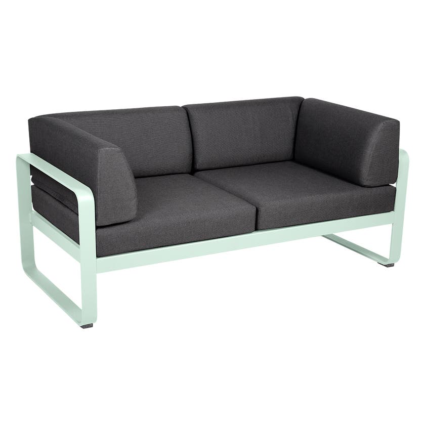 Canapé Club lounge BELLEVIE 2 places de Fermob, Menthe glaciale, Coussin Gris graphite Canapé Club lounge BELLEVIE 2 places de Fermob, Menthe glaciale, Coussin Gris graphite