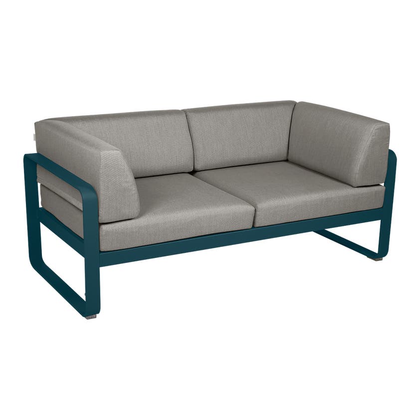 Canapé Club lounge BELLEVIE 2 places de Fermob, Bleu acapulco, Coussin Taupe grisé Canapé Club lounge BELLEVIE 2 places de Fermob, Bleu acapulco, Coussin Taupe grisé