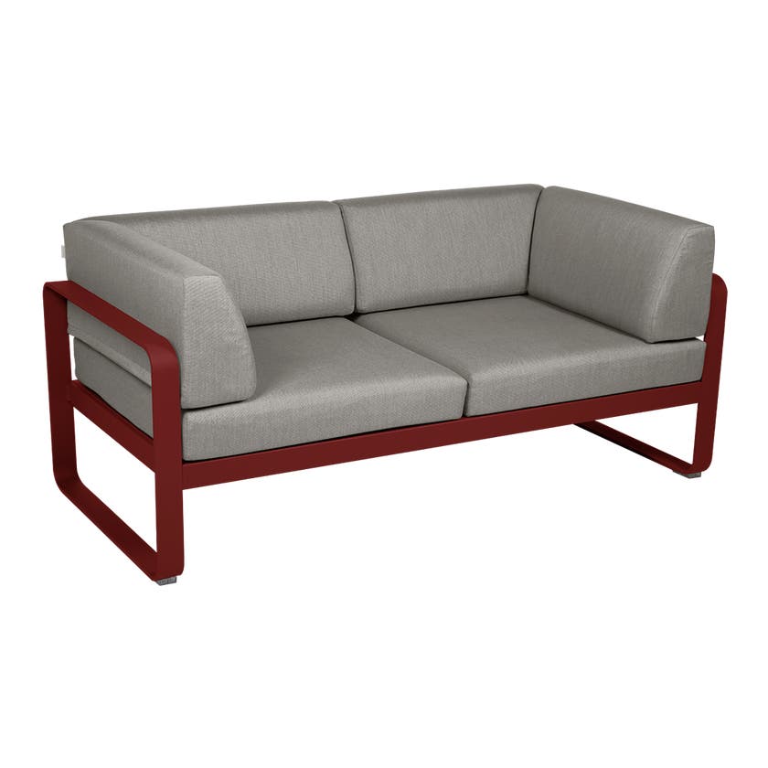 Canapé Club lounge BELLEVIE 2 places de Fermob, Piment, Coussin Taupe grisé Canapé Club lounge BELLEVIE 2 places de Fermob, Piment, Coussin Taupe grisé