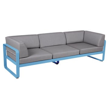 Canapé club 3 places BELLEVIE, Bleu maya, Coussin Gris flanelle