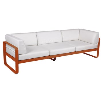Canapé club 3 places BELLEVIE, Orange confite, Coussin Blanc grisé