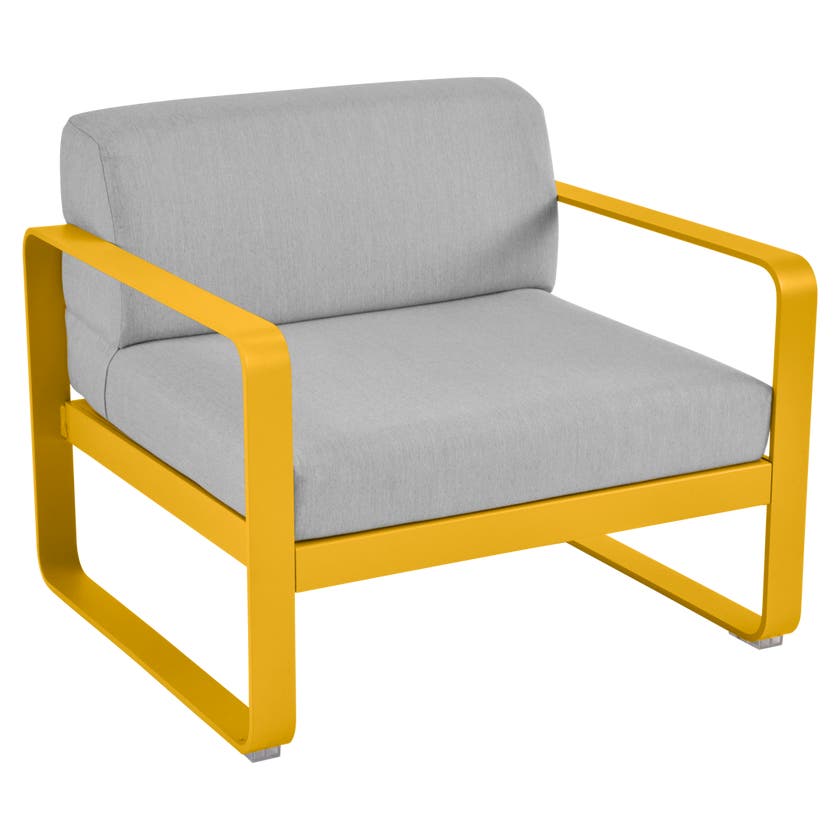 Fauteuil BELLEVIE de Fermob, Coussin Gris flanelle, Miel Fauteuil BELLEVIE de Fermob, Coussin Gris flanelle, Miel