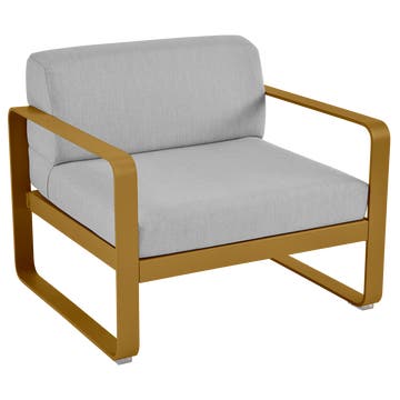 Fauteuil BELLEVIE de Fermob, Coussin Gris flanelle, Pain d'épices Fauteuil BELLEVIE de Fermob, Coussin Gris flanelle, Pain d'épices