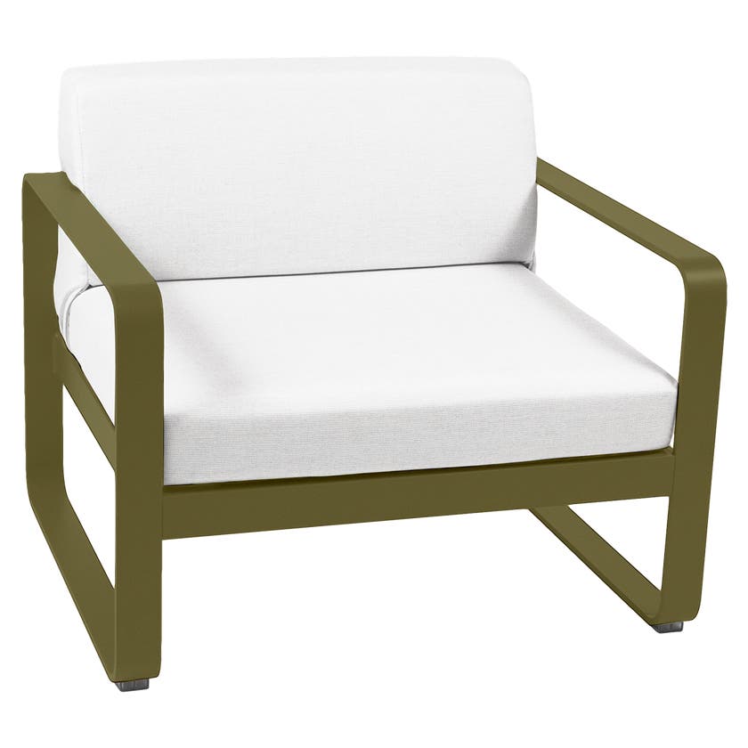 Fauteuil BELLEVIE de Fermob, Coussin Blanc grisé, Pesto Fauteuil BELLEVIE de Fermob, Coussin Blanc grisé, Pesto