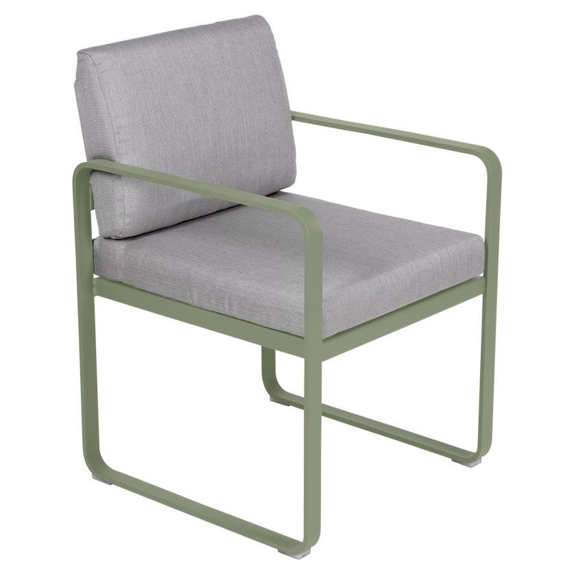 Fauteuil de repas BELLEVIE de Fermob, Cactus, Coussin Gris flanelle Fauteuil de repas BELLEVIE de Fermob, Cactus, Coussin Gris flanelle