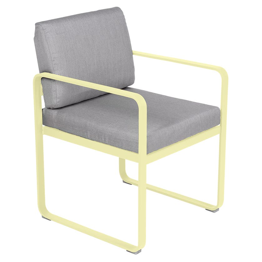Fauteuil de repas BELLEVIE de Fermob, Citron givré, Coussin Gris flanelle Fauteuil de repas BELLEVIE de Fermob, Citron givré, Coussin Gris flanelle