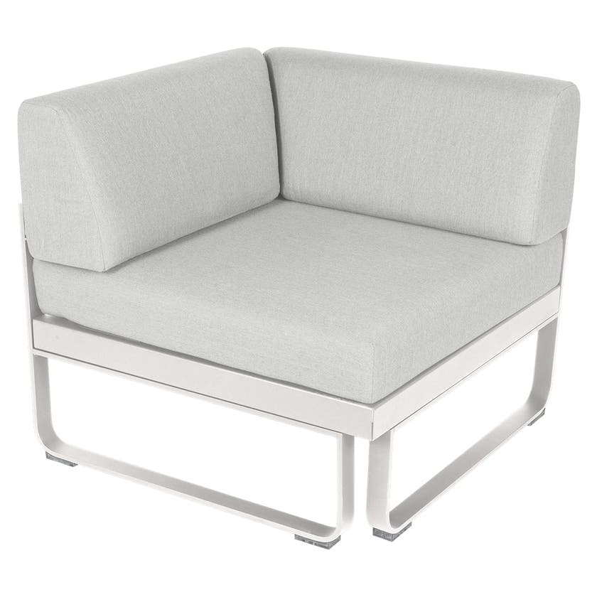 Module d'angle 1 place BELLEVIE de Fermob, Blanc coton, Coussin Blanc grisé Module d'angle 1 place BELLEVIE de Fermob, Blanc coton, Coussin Blanc grisé