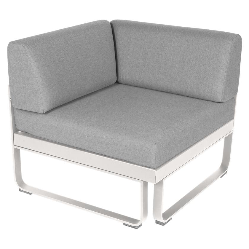 Module d'angle 1 place BELLEVIE de Fermob, Blanc coton, Coussin Gris flanelle Module d'angle 1 place BELLEVIE de Fermob, Blanc coton, Coussin Gris flanelle