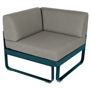 Module d'angle 1 place BELLEVIE, Bleu acapulco, Coussin Taupe grisé