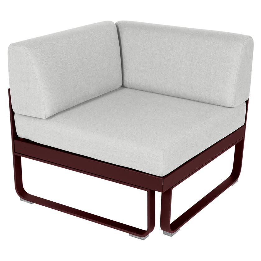 Module d'angle 1 place BELLEVIE de Fermob, Cerise noire, Coussin Blanc grisé Module d'angle 1 place BELLEVIE de Fermob, Cerise noire, Coussin Blanc grisé