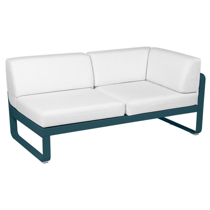 Module d'angle droit 2 places BELLEVIE de Fermob, Bleu acapulco, Coussin Blanc grisé Module d'angle droit 2 places BELLEVIE de Fermob, Bleu acapulco, Coussin Blanc grisé