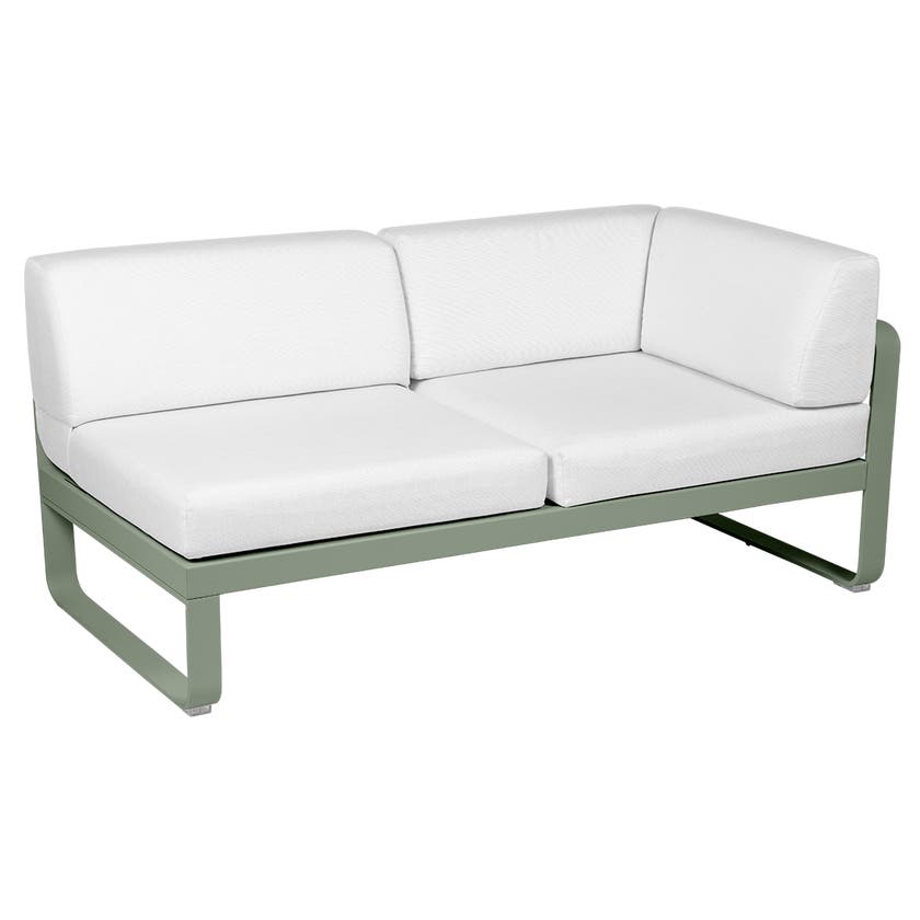 Module d'angle droit 2 places BELLEVIE de Fermob, Cactus, Coussin Blanc grisé Module d'angle droit 2 places BELLEVIE de Fermob, Cactus, Coussin Blanc grisé