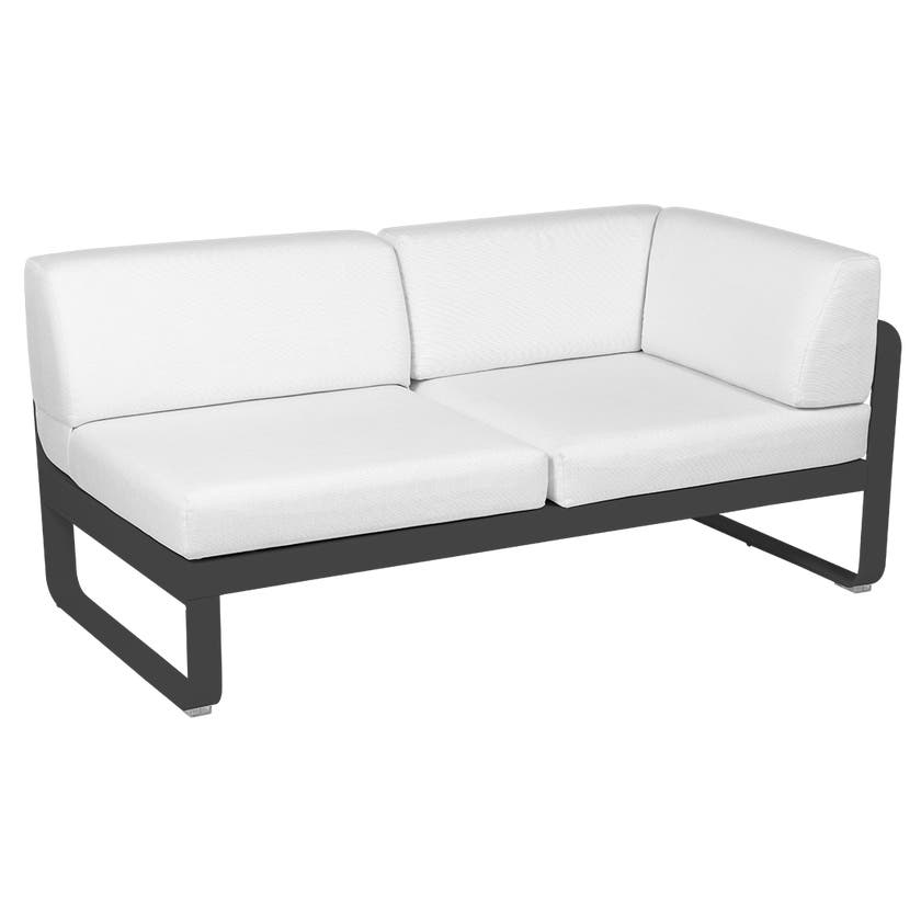 Module d'angle droit 2 places BELLEVIE de Fermob, Carbone , Coussin Blanc grisé Module d'angle droit 2 places BELLEVIE de Fermob, Carbone , Coussin Blanc grisé