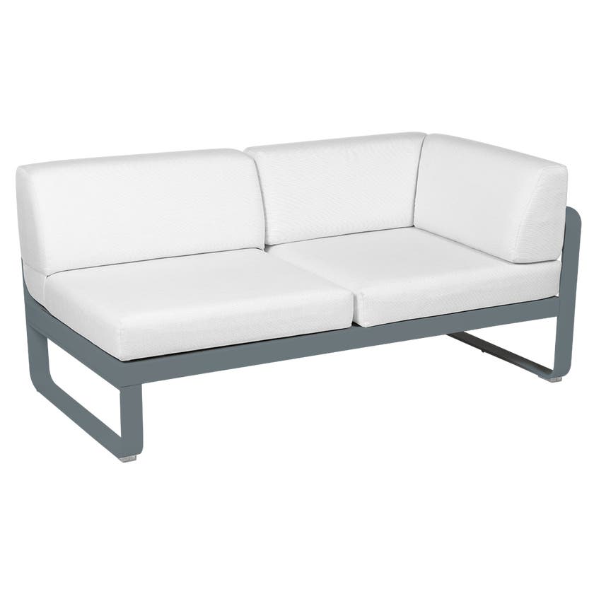 Module d'angle droit 2 places BELLEVIE de Fermob, Gris orage, Coussin Blanc grisé Module d'angle droit 2 places BELLEVIE de Fermob, Gris orage, Coussin Blanc grisé