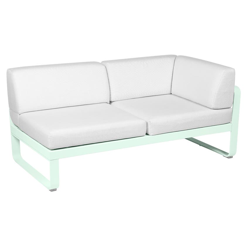 Module d'angle droit 2 places BELLEVIE de Fermob, Menthe glaciale, Coussin Blanc grisé Module d'angle droit 2 places BELLEVIE de Fermob, Menthe glaciale, Coussin Blanc grisé