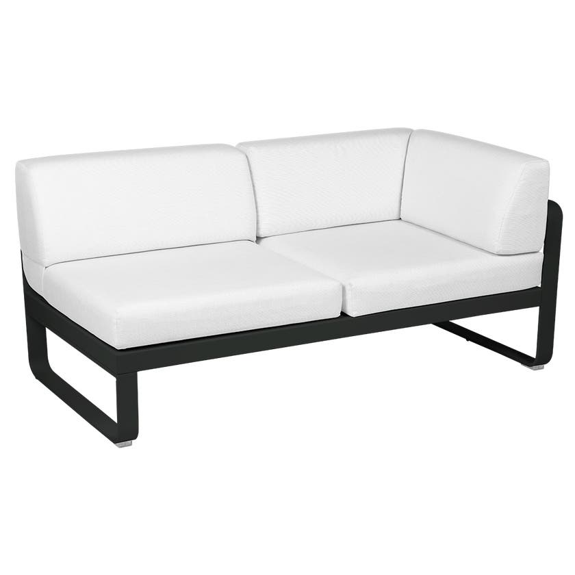 Module d'angle droit 2 places BELLEVIE de Fermob, Réglisse, Coussin Blanc grisé Module d'angle droit 2 places BELLEVIE de Fermob, Réglisse, Coussin Blanc grisé