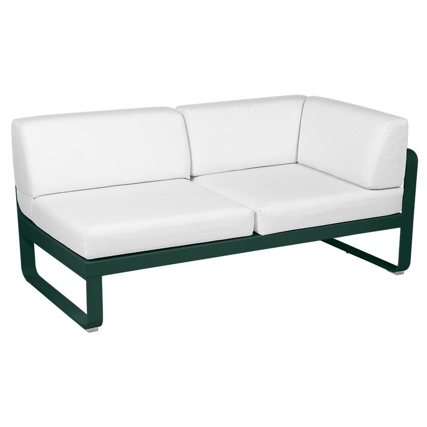 Module d'angle droit 2 places BELLEVIE de Fermob, Vert cèdre, Coussin Blanc grisé Module d'angle droit 2 places BELLEVIE de Fermob, Vert cèdre, Coussin Blanc grisé