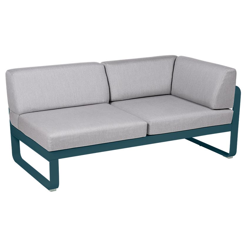 Module d'angle droit 2 places BELLEVIE de Fermob, Bleu acapulco, Coussin Gris flanelle Module d'angle droit 2 places BELLEVIE de Fermob, Bleu acapulco, Coussin Gris flanelle